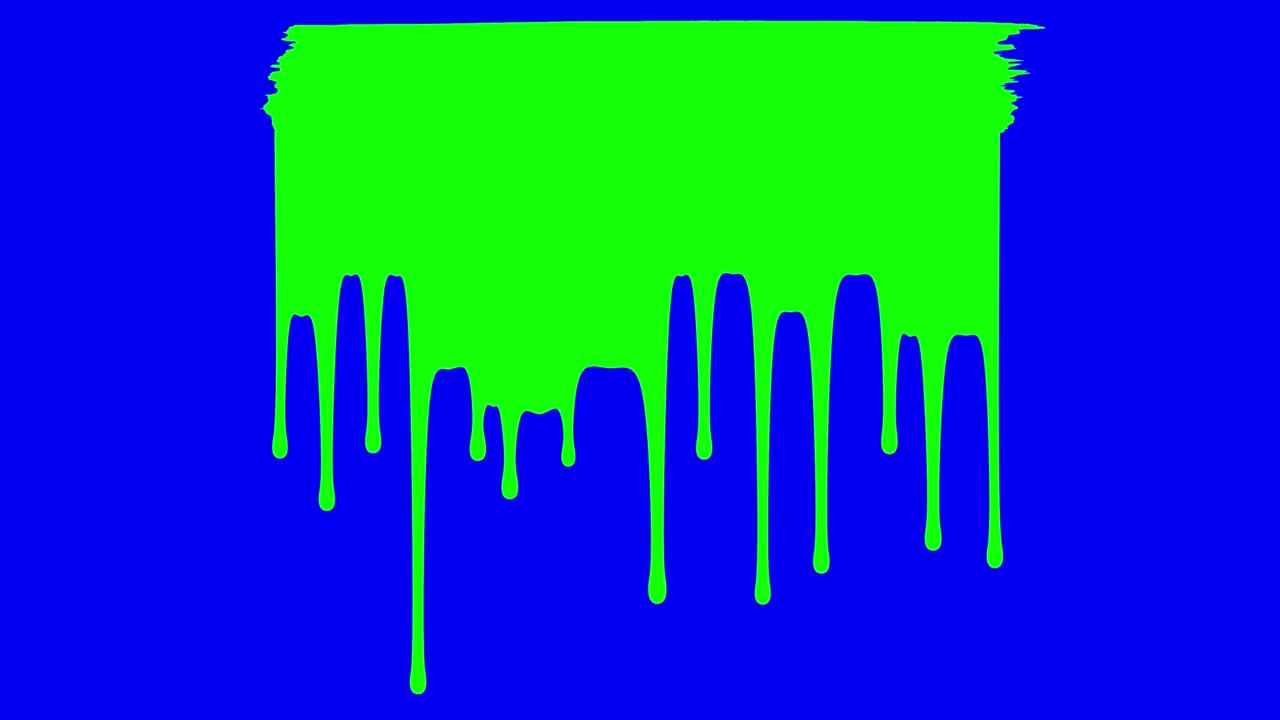 Green paint brush stroke with dripping ink on blue screen
