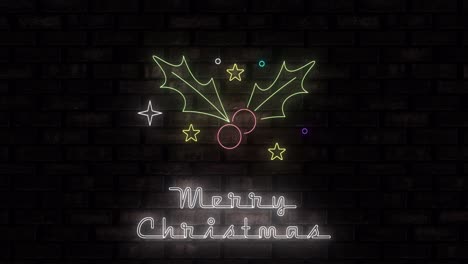 animation of neon merry christmas text and holy on black background