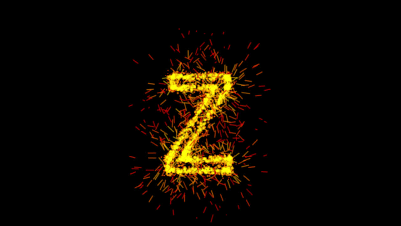 Yellow particle letter Z animation on transparent background