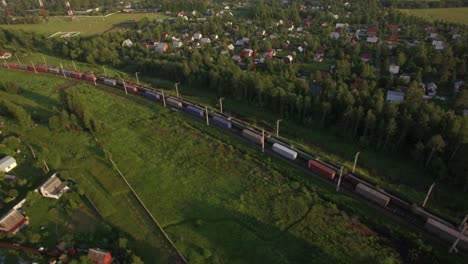 cargo trains traveling in the countryside russia