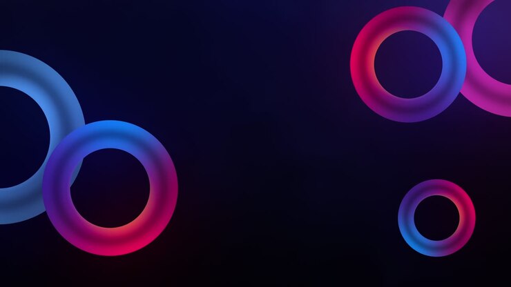 3D-render neonlys abstrakt loop-baggrund, blå-lyserød spektrum neon rund ramme, cirkel, ringform, tomt rum, fluorescerende ultraviolet lys, 80'er retrostil, baggrund til modeshow-scene.