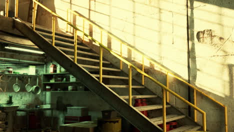 rusty staircase in an industrial building