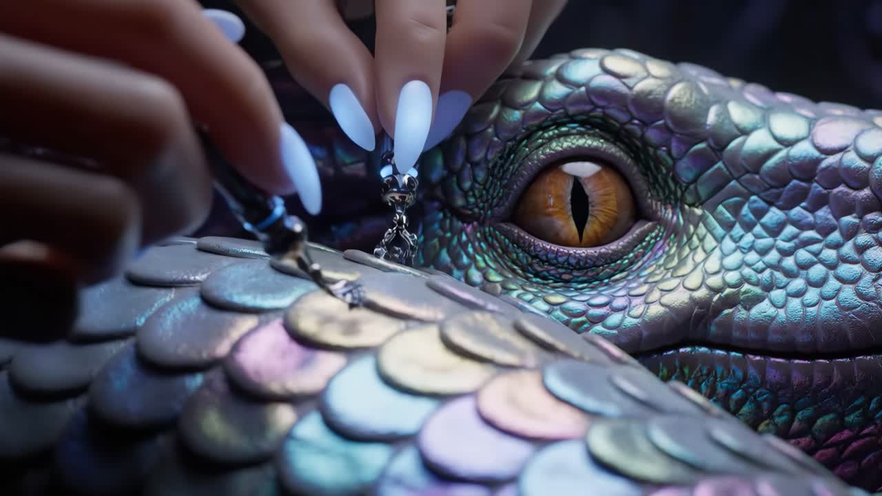 Dragon with Iridescent Scales and Jewelry