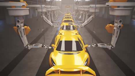 Modern,-automated-car-factory-manufacturing-supercars.-Robotic-arms-creating-slick,-exotic,-powerful-vehicles-in-a-long-assembly-line.-Fast,-efficient,-futuristic-automotive-engineering-and-production