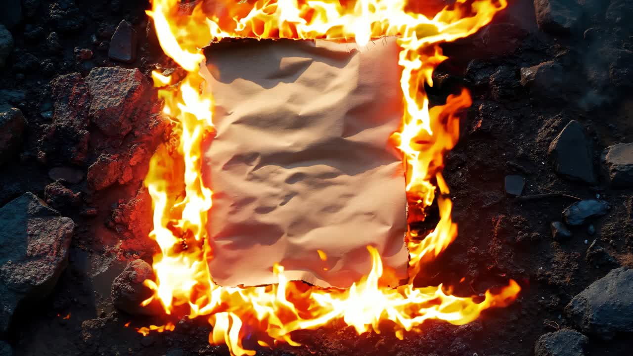 un pedazo de papel está en llamas en el medio del suelo