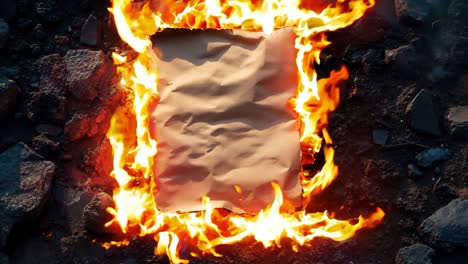 a piece of paper is on fire in the middle of the ground