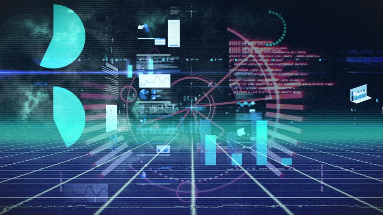 파이 차트와 함께 회전하는 원의 애니메이션, 추상적인 배경에 대한 프로그래밍 언어