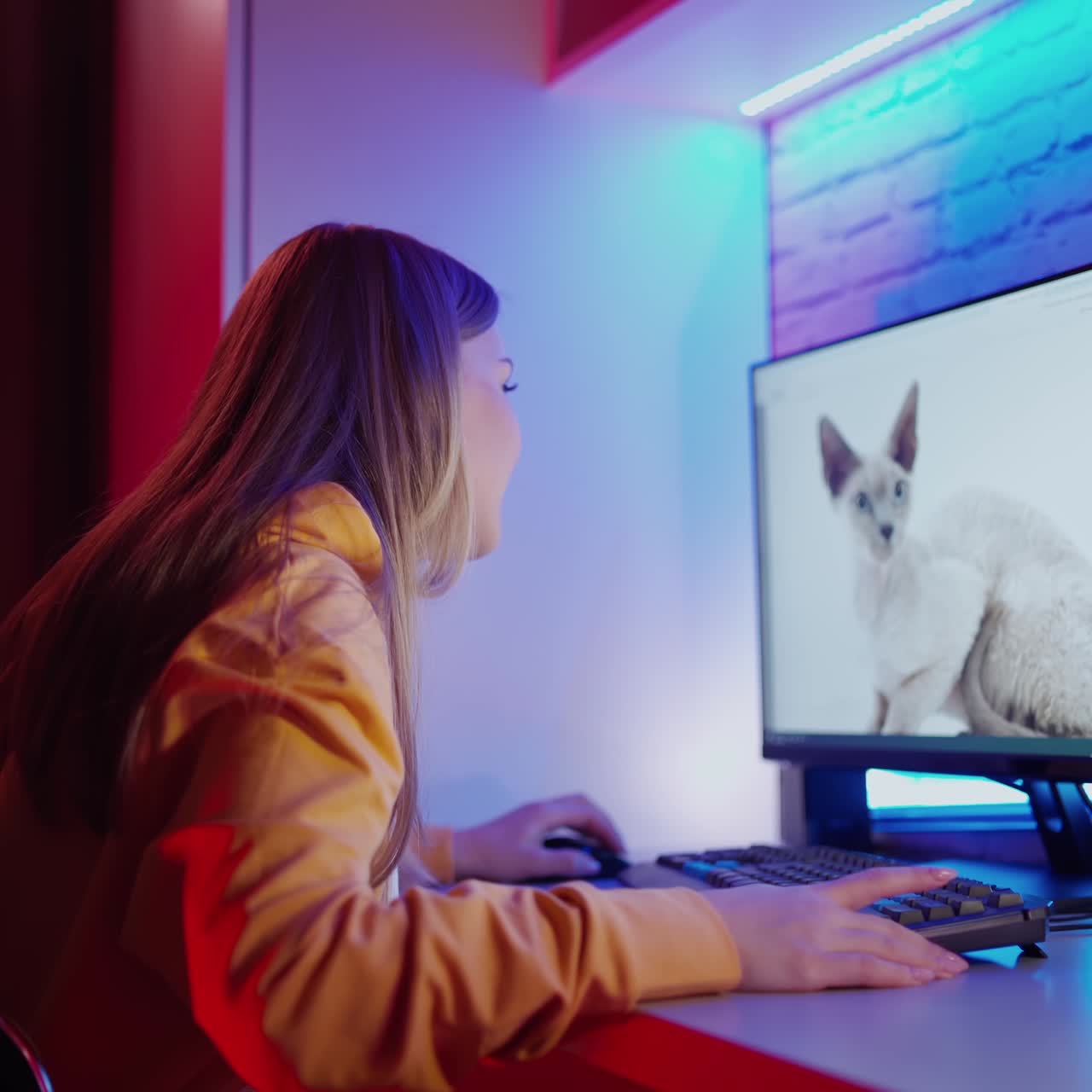Woman using computer work at home