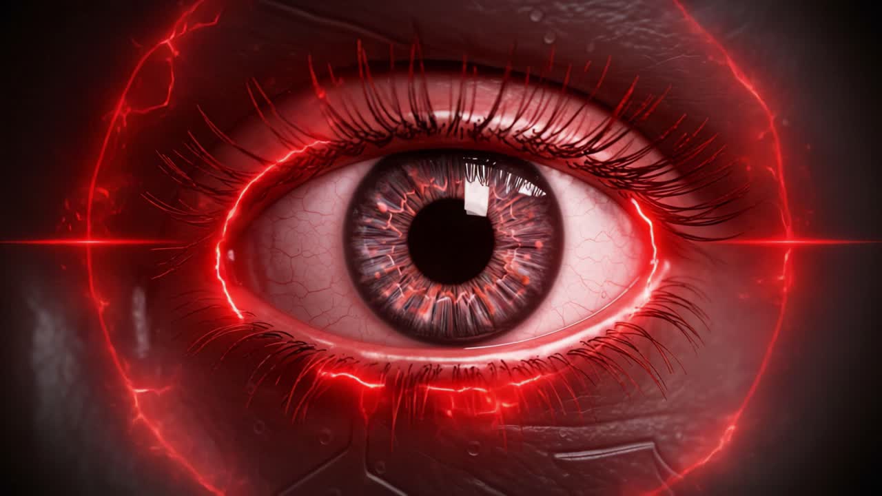 Mesmerizing Eye with Fiery Red Aura and Striking Detail, Captivating View with Electric Energy and Dynamic Visuals, Evoking Intrigue and Fantasy in Every Glance