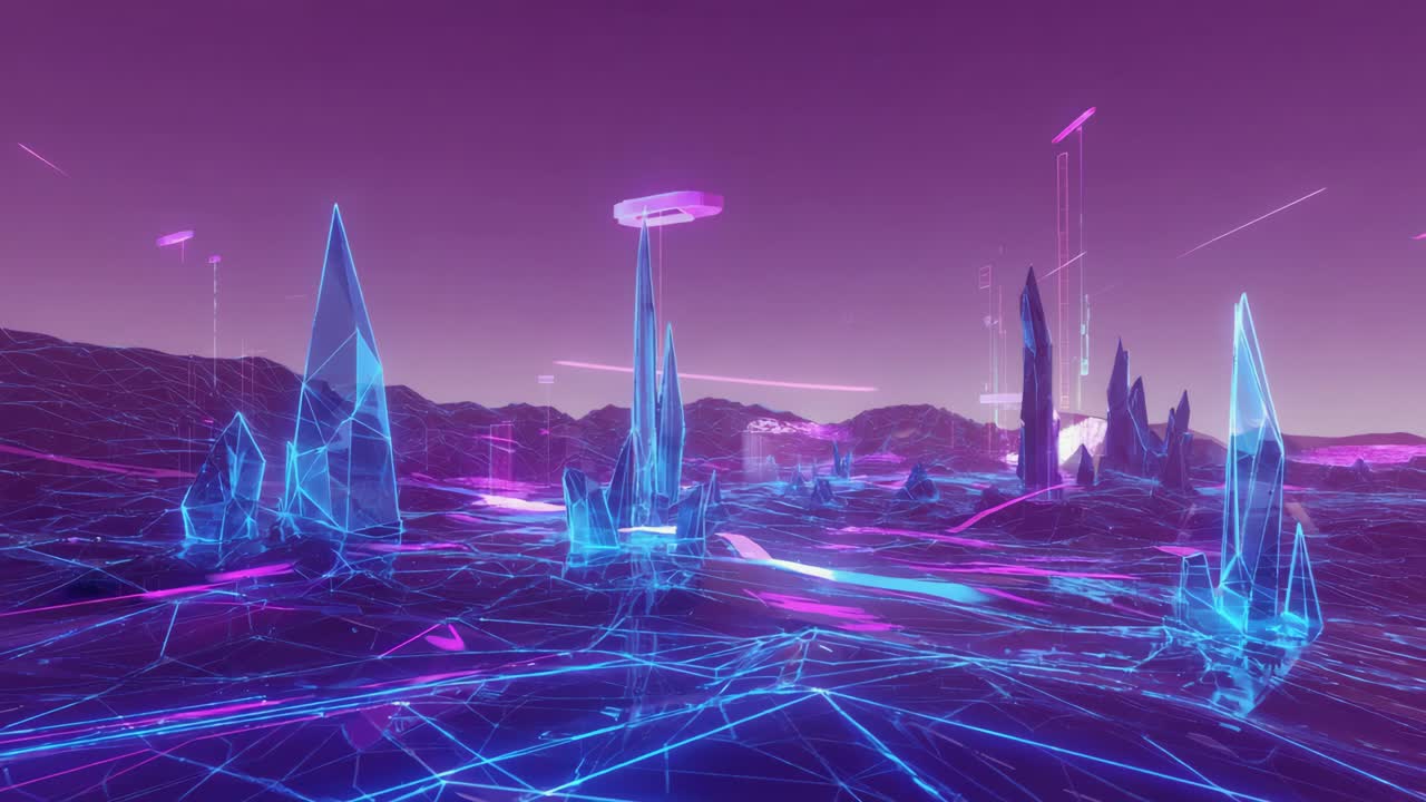 Abstract Synthwave Landscape with Crystals