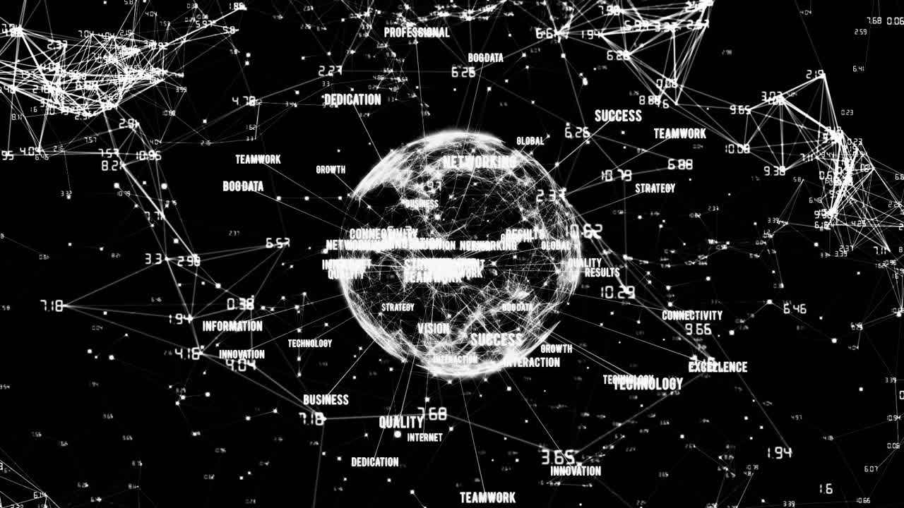 글로벌 네트워크 연결 및 비즈니스 키워드 디지털 세계에 대한 애니메이션