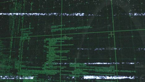Animation-Des-Glitch-Effekts-Bei-Der-Datenverarbeitung-über-Ein-Gitternetz-Auf-Grünem-Hintergrund