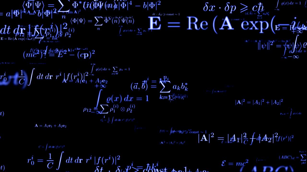 fórmula matemática de neón imágenes sin costuras cálculos de álgebra en la pizarra física y geometría luz azul teorías brillantes movimiento matemáticas ecuaciones brillantes animación en bucle flotante