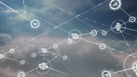 animation of data processing with network of connections and icons