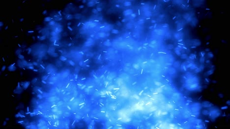 abstract animation of blue fire with ember particles randomly moving on a black background