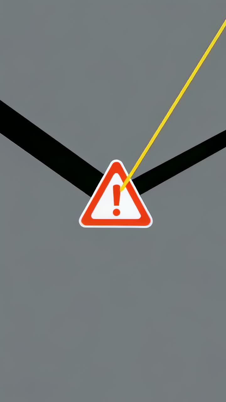 Vertical video: Entering yellow rod touching exclamation on red-white sign, causing bright burst