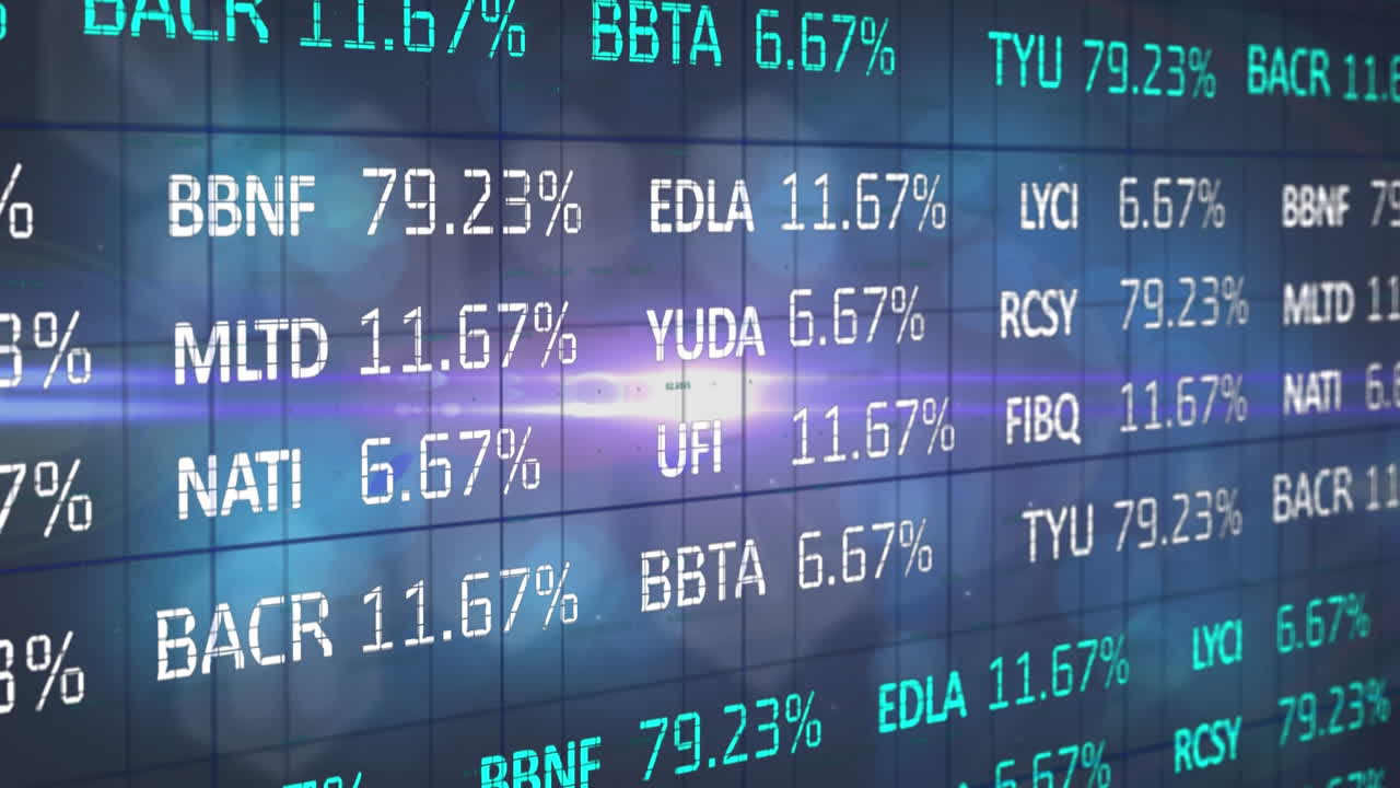 Animation of financial data processing over grid in background