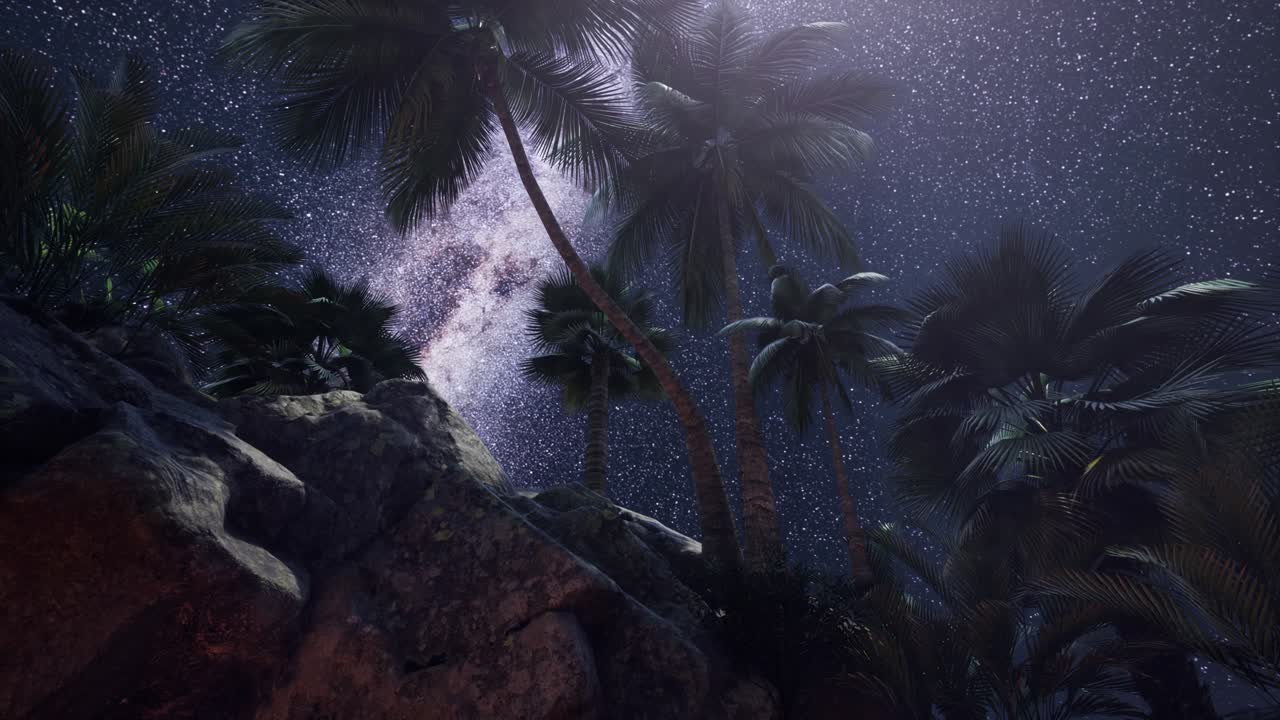 rutas estelares de hiperlapso de 4k sobre paredes y palmeras de cañones de piedra arenisca