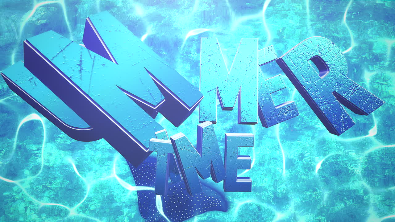 texto animado horario de verano y stingray de primer plano en el mundo submarino