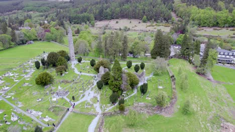 aerial view of glendalough monastic settlement ruins