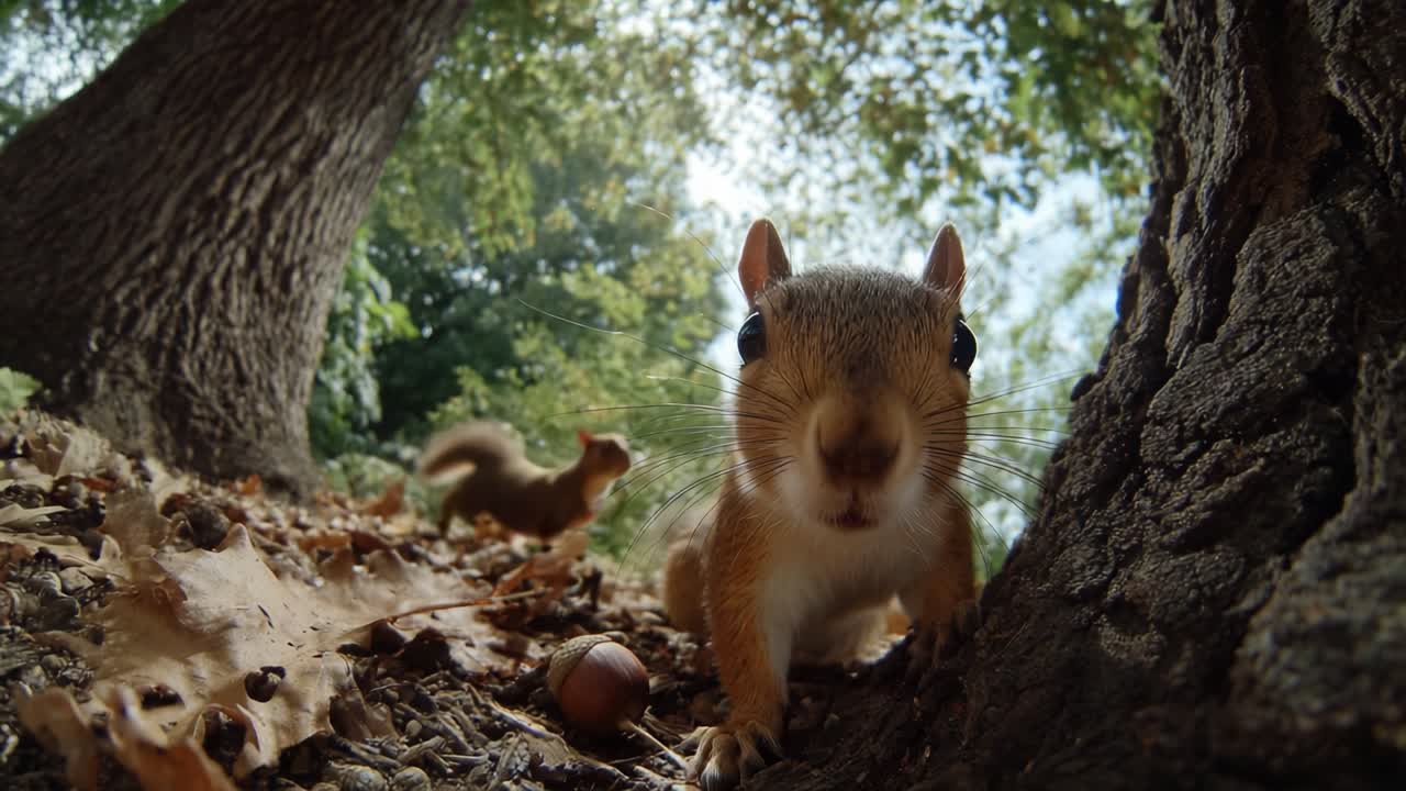 Uno scoiattolo curioso esplora il suo habitat nella foresta, catturando la bellezza naturale e il comportamento giocoso di questi adorabili roditori in un sereno ambiente esterno