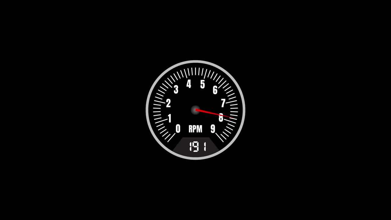 Car speedometer indicator scale animation isolated on black background