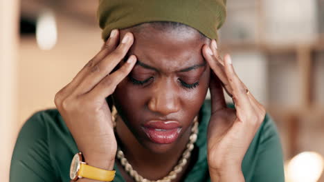 headache, stress and burnout with a business black