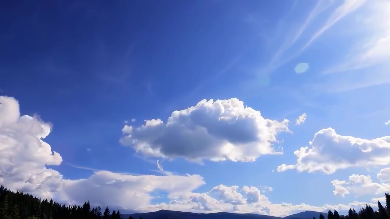 澄み切った青空に浮かぶふわふわの白い雲のタイムラプス