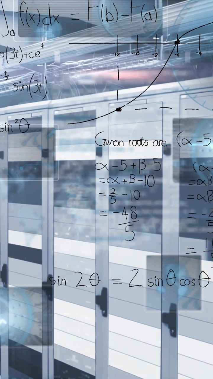 Animation of scopes scanning and mathematical equations over computer servers