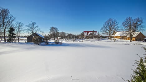 Time-lapse-of-changing-seasons-over-time---shot-over-dam-with-trees-in-country