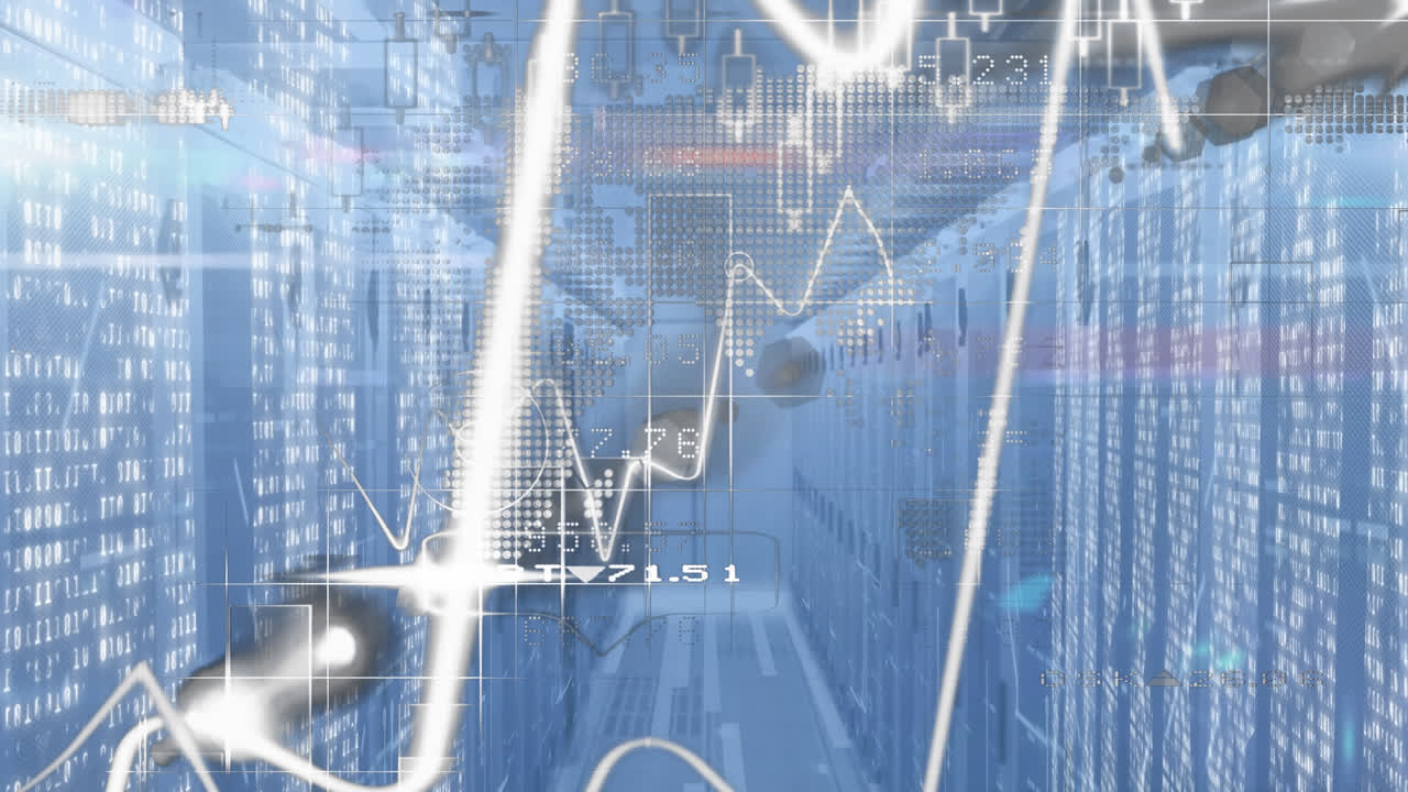 컴퓨터 서버 을 통해 금융 데이터 처리 및 모자이크 사각형의 애니메이션