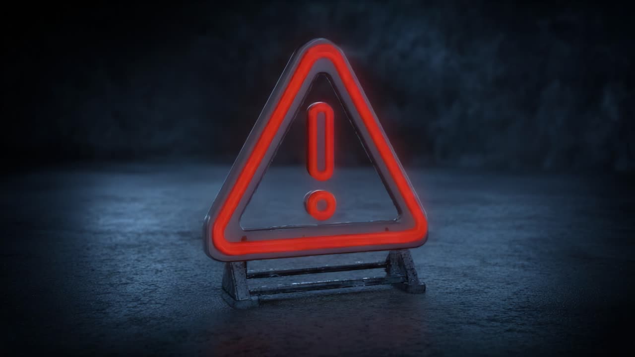 Illuminated Red Warning Sign in a Dark Environment: A Captivating Display of Caution and Attention-Grabber with a Striking Visual Appeal