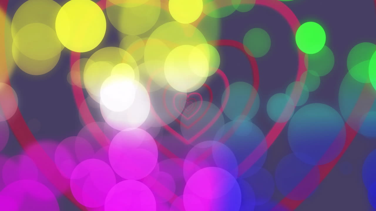 Abstract bokeh lights being animated in digital space, showing layered heart outlines