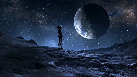 alien on a moonlit landscape