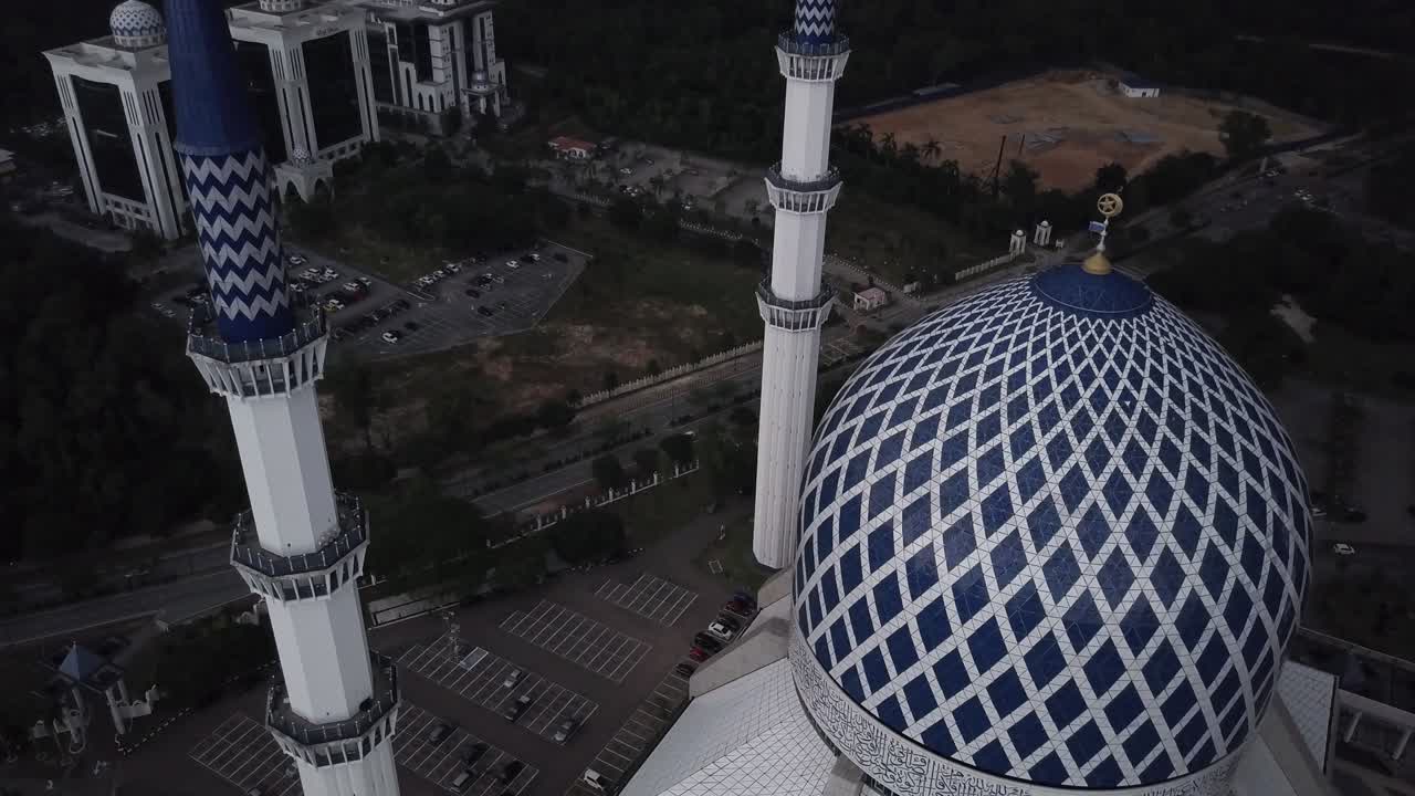 Aerial Footage - Flyover a Mosque on a cloudy day.