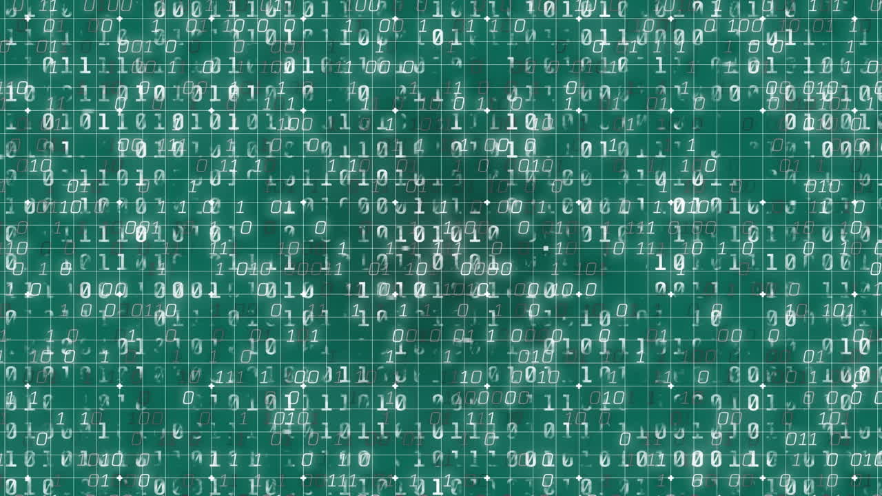 Animation of binary coding data processing on green background