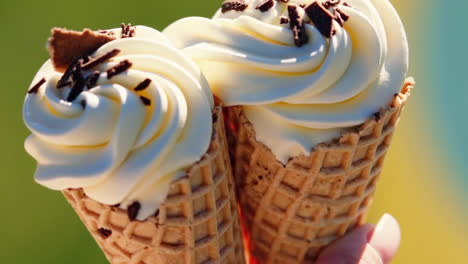 vanilla ice cream in waffle cones