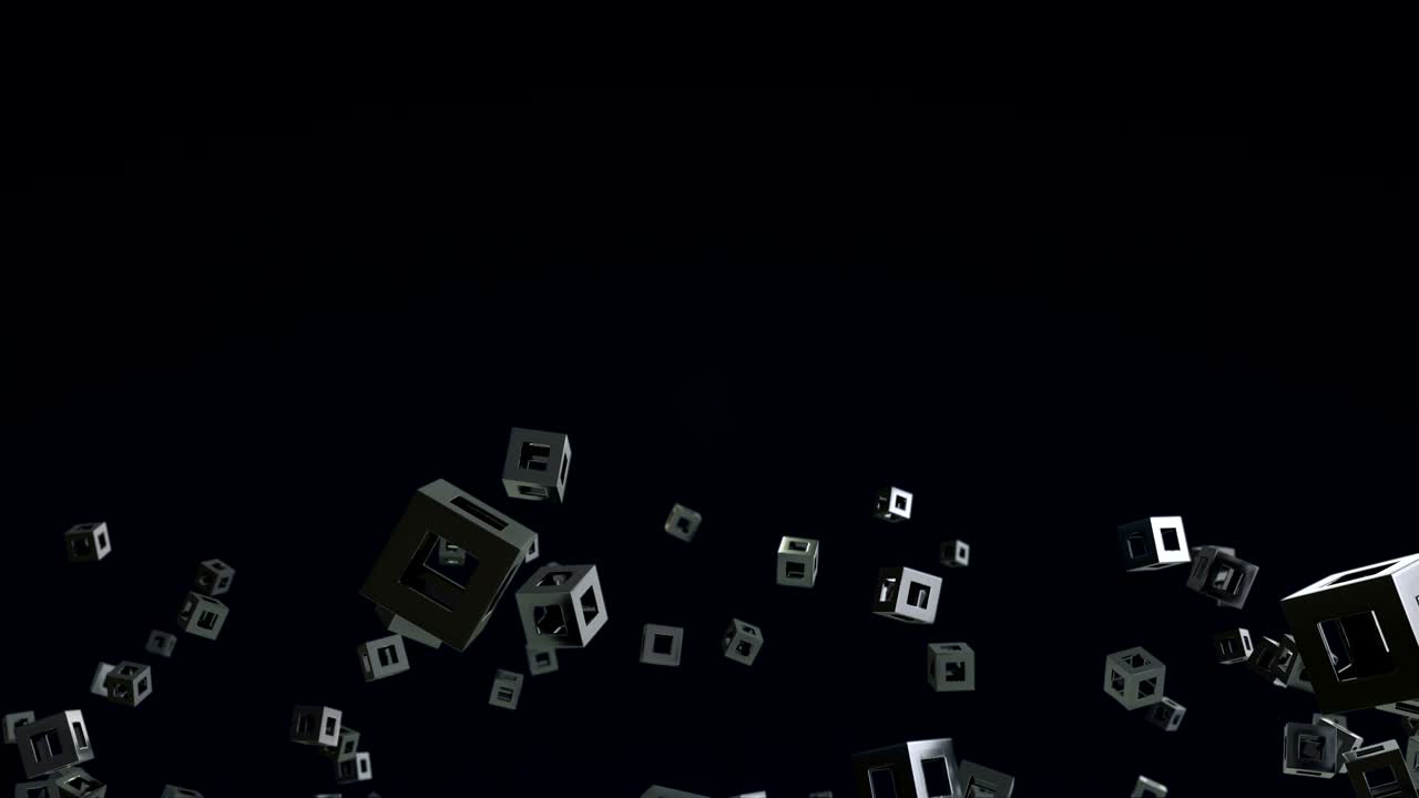 Tredimensionelle kasser flyver op.