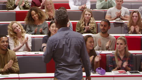 university students applauding teacher at the end of lecture, shot on r3d