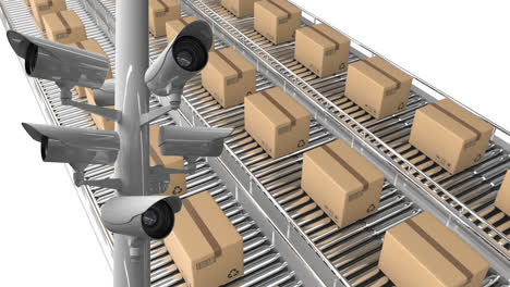 cctv cameras and boxes on conveyor belts