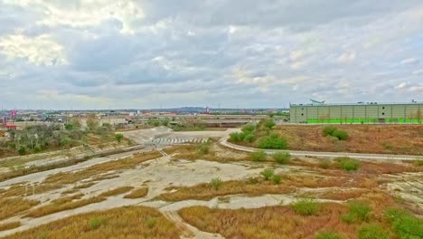 drone footage of the flood capture area to stop the local area from flooding