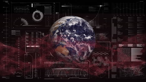 Animation of globe and data processing on screen