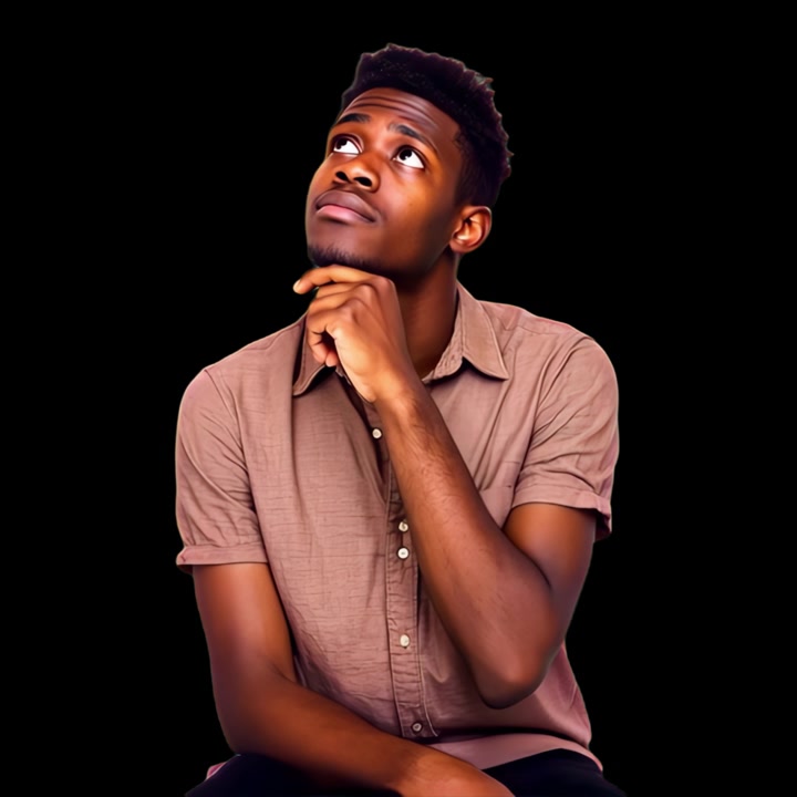 Thoughtful Young Man Looking Upwards Against Black Background