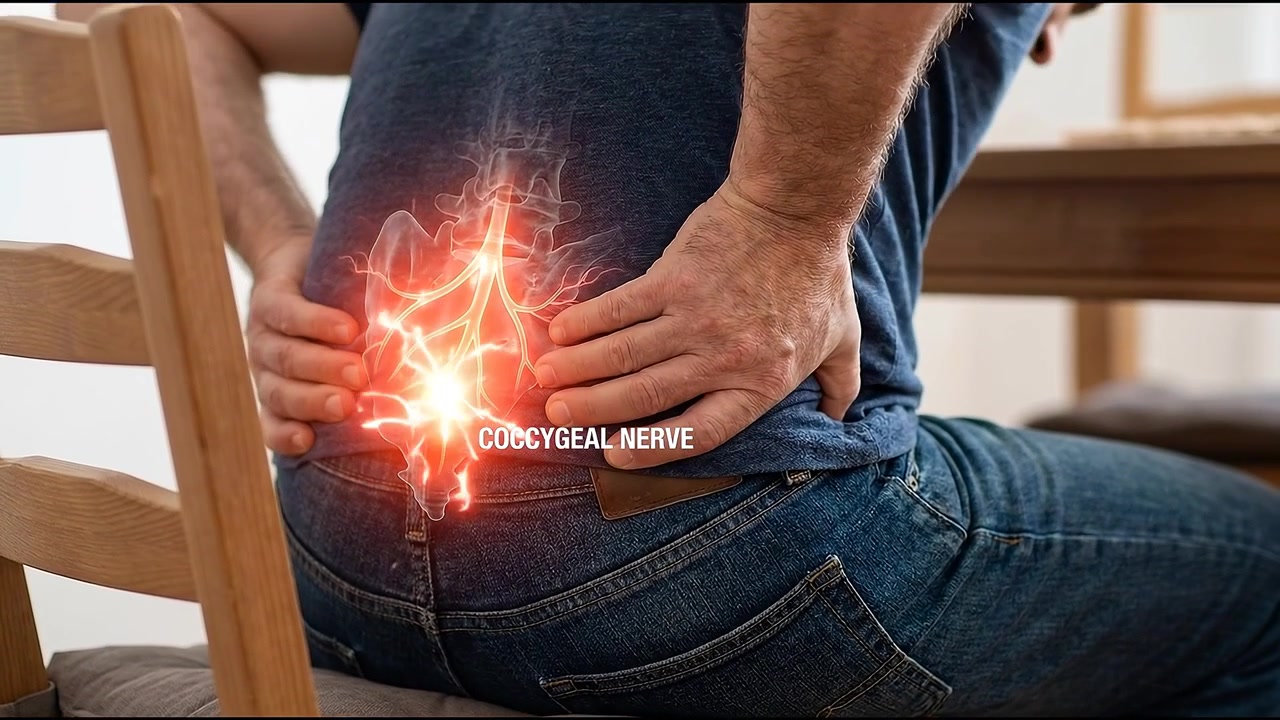 Man Suffering From Lower Back Pain With Animated Coccygeal Nerve Illustration