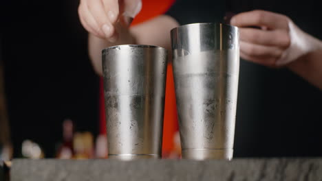 bartender preparing cocktails with cocktail shaker