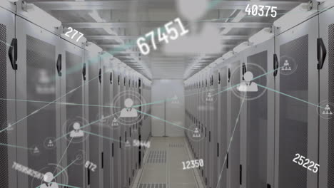 animación de números cambiantes e iconos conectados a través de la sala del servidor