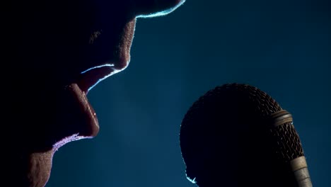 cantante de rock canta en una habitación ahumada