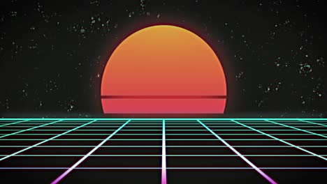 animación de enorme texto de venta sobre cuadrados y fondo de cuadrícula retro