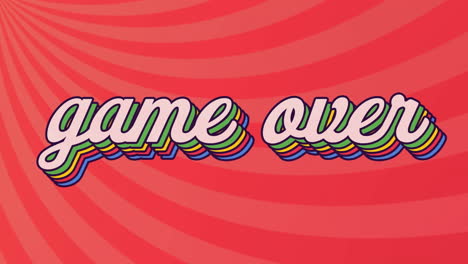 animación del juego sobre texto en letras de colores sobre fondo rojo