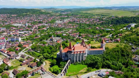 aerial drone footage of a corvin castle in romania